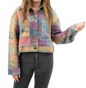 NEW ANNIEWEAR flannel cropped shacket in pink combo